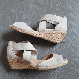 White Mountain Beige Wedge Sandals
